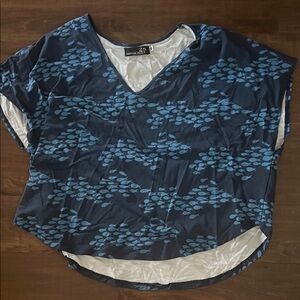 Fighting Eel Navy Blue Leaf Pattern Blouse